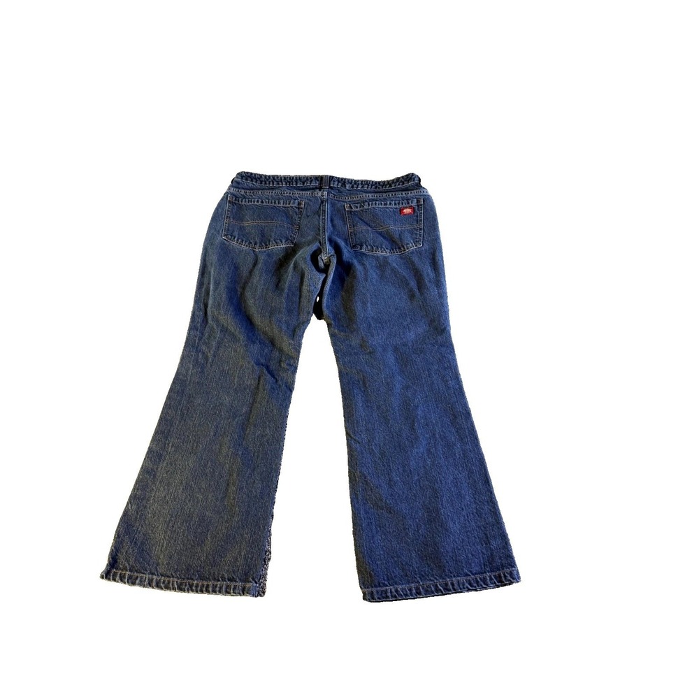 Dickies Bootcut Jeans Womens 14x28 Blue Denim Logo Cotton Relaxed Fit Dark Wash - Picture 2 of 15
